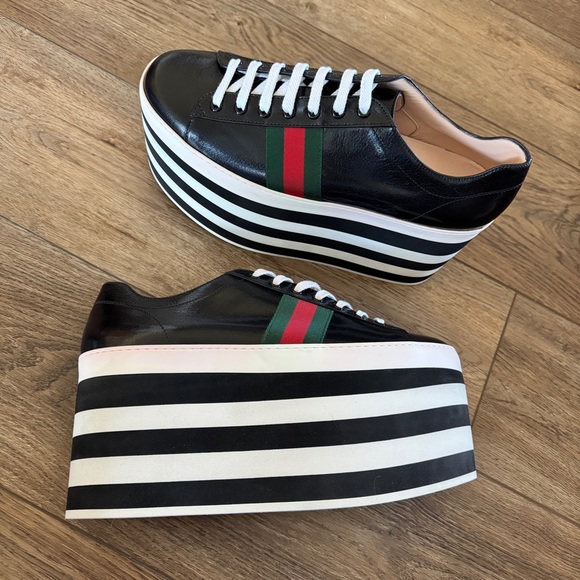 GUCCI Peggy Platform Black and White Stripe Sneakers Size EU 41 / US 11 - Picture 8 of 15